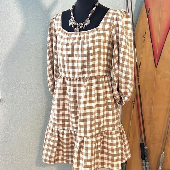 ByThe River,Gingham w/Gold Shimmer, Gathered Neck & Sleeves,Heavier,Size L - Picture 11 of 14